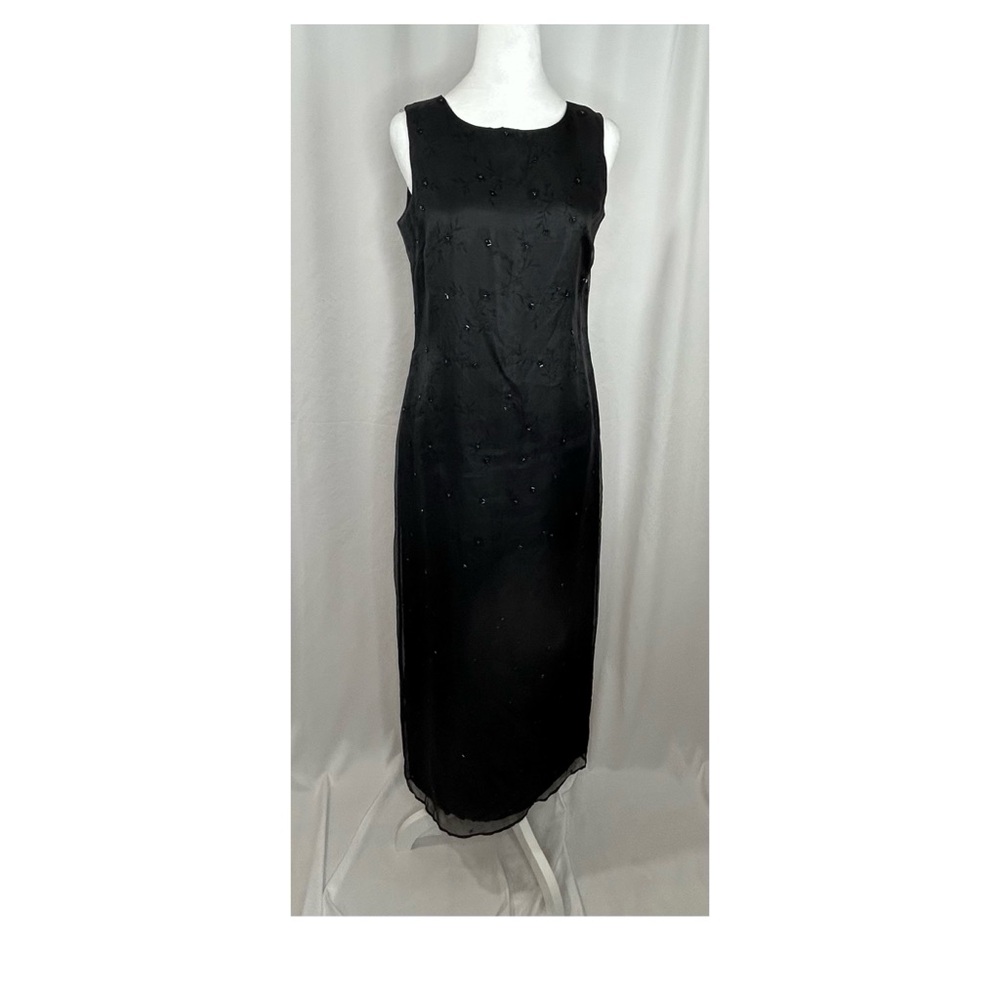 Casual Corner Black Sleeveless Scoop Neck Sheath Midi Cocktail Dress Size 2
